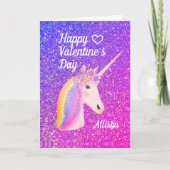 Valentijnsdag Unicorn Paars Roze Glitter Naam Feestdagen Kaart (Voorkant)