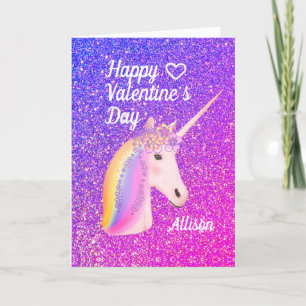 Valentijnsdag Unicorn Paars Roze Glitter Naam Feestdagen Kaart