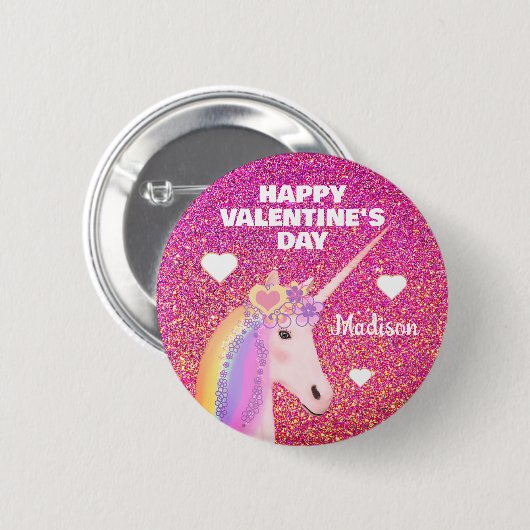 Valentijnsdag Unicorn Pink Glitter Persoonlijk Ronde Button 5,7 Cm (Voorkant /achterkant)