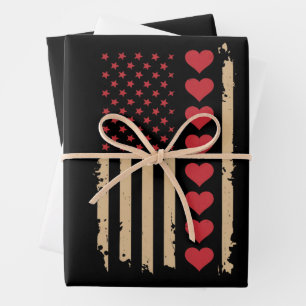 Valentijnsdag US Flag Hearts Inpakpapier Vel