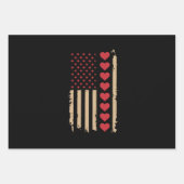 Valentijnsdag US Flag Hearts Inpakpapier Vel (Voorkant)