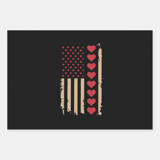 Valentijnsdag US Flag Hearts Inpakpapier Vel (Voorkant)
