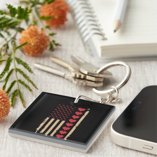 Valentijnsdag US Flag Hearts Sleutelhanger (Voorkant Rechts)
