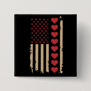 Valentijnsdag US Flag Hearts Vierkante Button 5,1 Cm