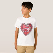 Valentijnsdag Valse Patchwork Hart Doodle Kinderen T-shirt (Voorkant volledig)