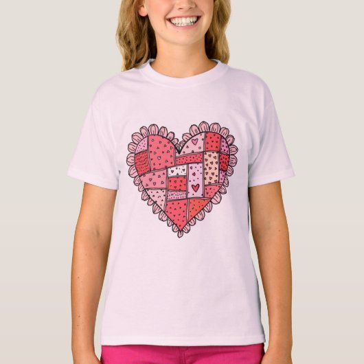 Valentijnsdag Valse Patchwork Hart Doodle Kinderen T-shirt (Voorkant)