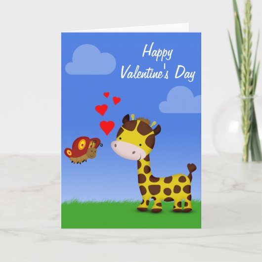 Valentijnsdag van Giraffe en vlinder Feestdagen Kaart (Voorkant)