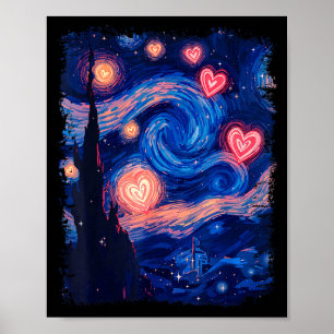 Valentijnsdag Van Gogh Sterrennacht Hart Overeenko Poster