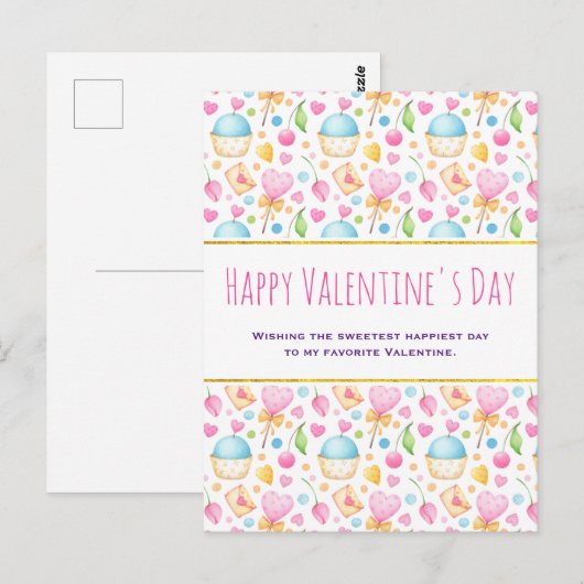 Valentijnsdag van het patroon van de Waterverf van Briefkaart (Voorkant / Achterkant)