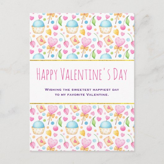 Valentijnsdag van het patroon van de Waterverf van Briefkaart (Voorkant)