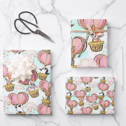 Valentijnsdag van heteluchtballondieren inpakpapier vel (Voorkant)