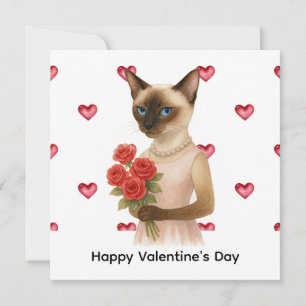Valentijnsdag van kattenmoeder met rode rozen feestdagenkaart