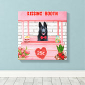 Valentijnsdag van Shepherd Dog Kissing Booth Canvas Afdruk (Insitu (Houten vloer))