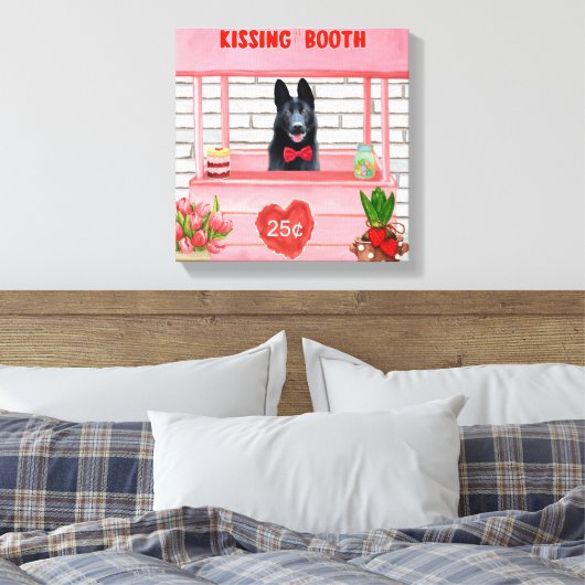 Valentijnsdag van Shepherd Dog Kissing Booth Canvas Afdruk (Insitu (Slaapkamer))