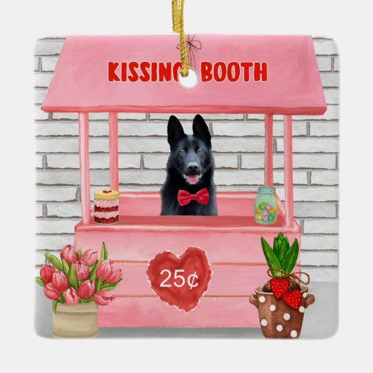 Valentijnsdag van Shepherd Dog Kissing Booth Keramisch Ornament (Voorkant)