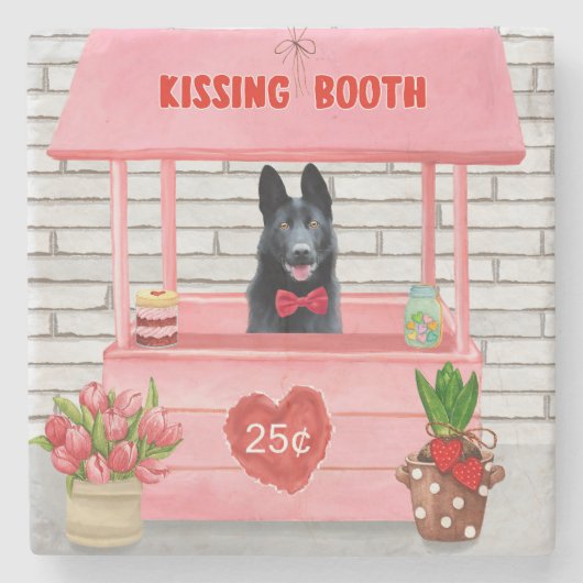 Valentijnsdag van Shepherd Dog Kissing Booth Stenen Onderzetter (Voorkant)