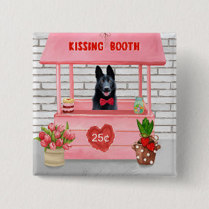 Valentijnsdag van Shepherd Dog Kissing Booth Vierkante Button 5,1 Cm