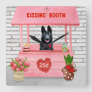 Valentijnsdag van Shepherd Dog Kissing Booth Vierkante Klok