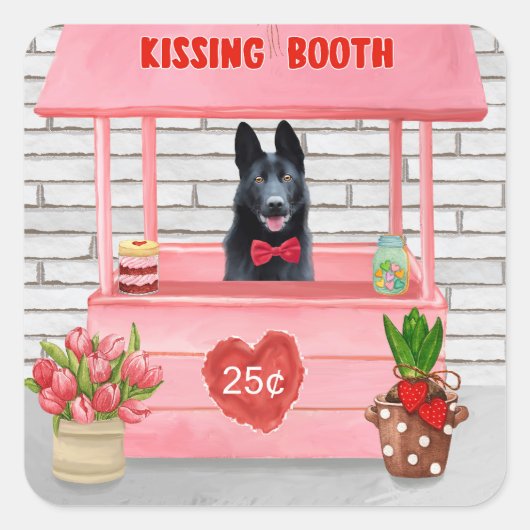 Valentijnsdag van Shepherd Dog Kissing Booth Vierkante Sticker (Voorkant)