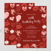 Valentijnsdag verjaardag 40e Rode Schattigee engel Kaart (Voorkant / Achterkant)