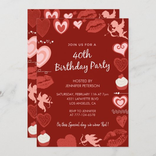 Valentijnsdag verjaardag 40e Rode Schattigee engel Kaart (Voorkant / Achterkant)