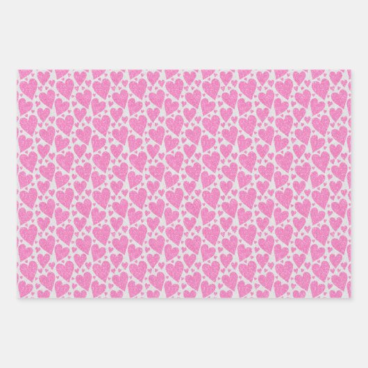 Valentijnsdag Verjaardag Roze Witte Glitter Harten Inpakpapier Vel (Voorkant 3)