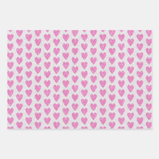 Valentijnsdag Verjaardag Roze Witte Glitter Harten Inpakpapier Vel (Voorkant 2)