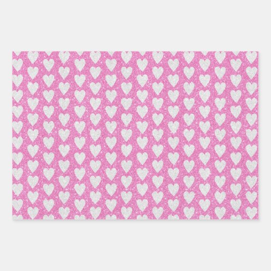 Valentijnsdag Verjaardag Roze Witte Glitter Harten Inpakpapier Vel (Voorkant)