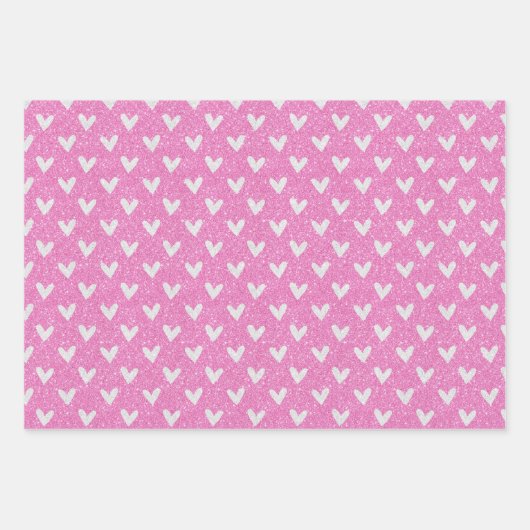Valentijnsdag Verjaardag Roze Witte Glitters Harte Inpakpapier Vel (Voorkant 3)