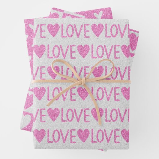 Valentijnsdag Verjaardag Roze Witte Glitters Harte Inpakpapier Vel (In situ)
