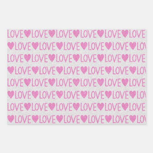 Valentijnsdag Verjaardag Roze Witte Glitters Harte Inpakpapier Vel (Voorkant)