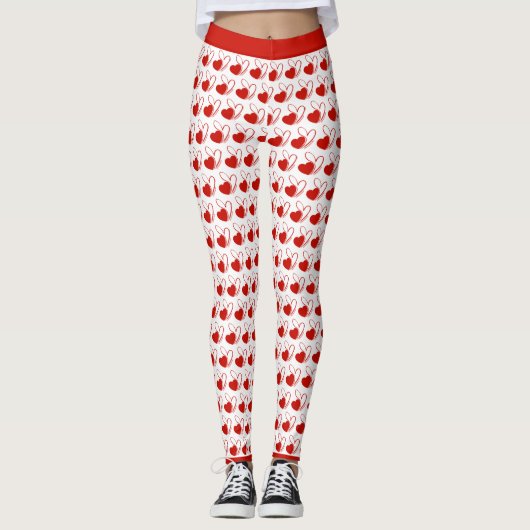 Valentijnsdag vervormde gekantelde harten leggings (Voorkant)