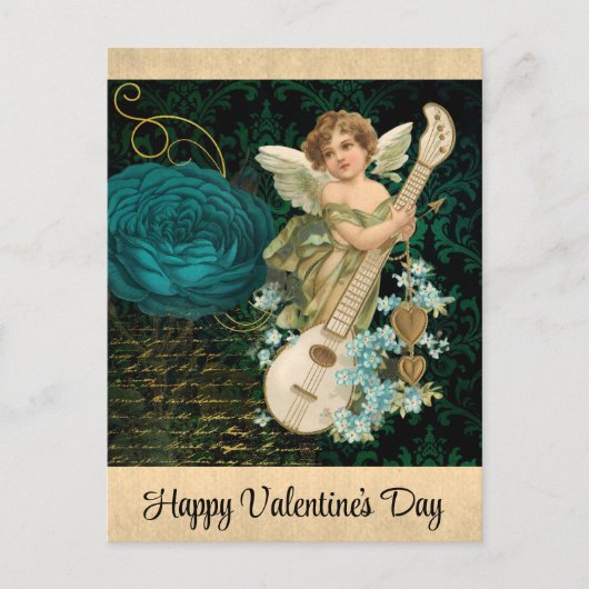 Valentijnsdag Victoriaans Angel Floral Briefkaart (Voorkant)