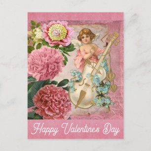  Valentijnsdag Victoriaans Angel Floral Pink Briefkaart