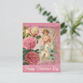  Valentijnsdag Victoriaans Angel Floral Pink Briefkaart (Staand voorkant)