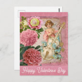  Valentijnsdag Victoriaans Angel Floral Pink Briefkaart (Voorkant / Achterkant)