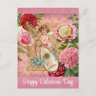  Valentijnsdag Victoriaans Cherub Floral Briefkaart