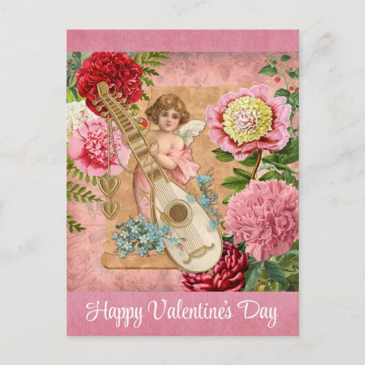  Valentijnsdag Victoriaans Cherub Floral Briefkaart (Voorkant)
