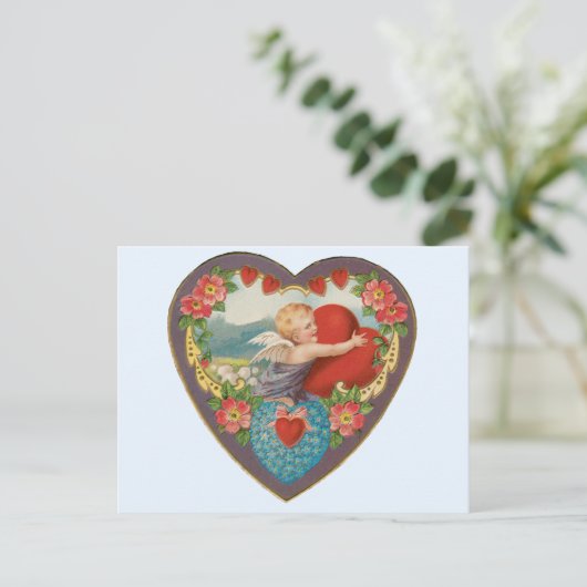  Valentijnsdag, Victoriaans Cherub harten Feestdagenkaart (Staand voorkant)