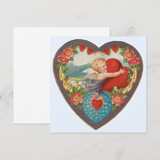  Valentijnsdag, Victoriaans Cherub harten Feestdagenkaart (Voorkant / Achterkant)