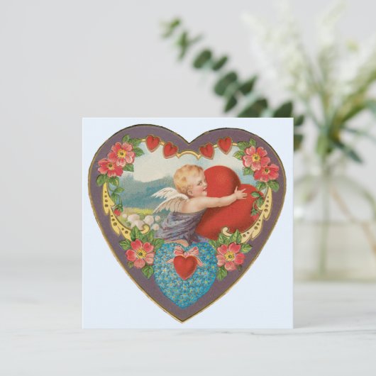  Valentijnsdag, Victoriaans Cherub harten Feestdagenkaart (Staand voorkant)