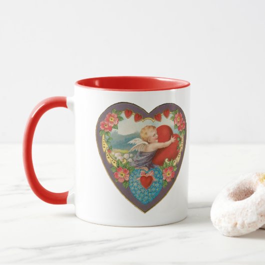  Valentijnsdag, Victoriaans Cherub harten Mok (Met donut)