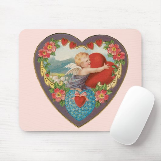  Valentijnsdag, Victoriaans Cherub harten Muismat (Met muis)