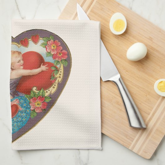  Valentijnsdag, Victoriaans Cherub harten Theedoek (Quarter Fold)