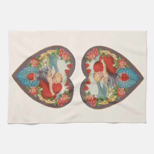  Valentijnsdag, Victoriaans Cherub harten Theedoek (Horizontaal)