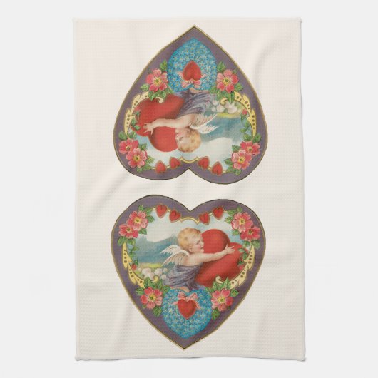  Valentijnsdag, Victoriaans Cherub harten Theedoek (Verticaal)