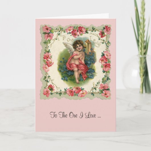  Valentijnsdag Victoriaans Cherub op telefoon Feestdagen Kaart (Voorkant)