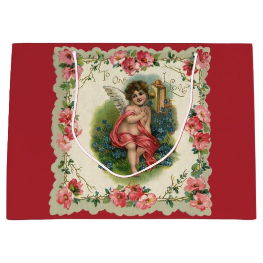 Valentijnsdag Victoriaans Cherub op telefoon Groot Cadeauzakje (Voorkant)