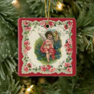 Valentijnsdag Victoriaans Cherub op telefoon Keramisch Ornament