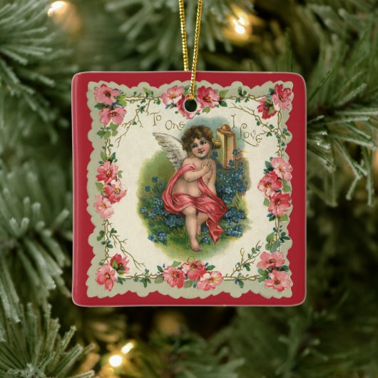  Valentijnsdag Victoriaans Cherub op telefoon Keramisch Ornament (Boom)